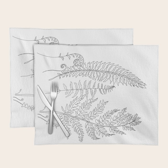 Minimal Line Art Fern Leaves Placemat Gallery Image 1