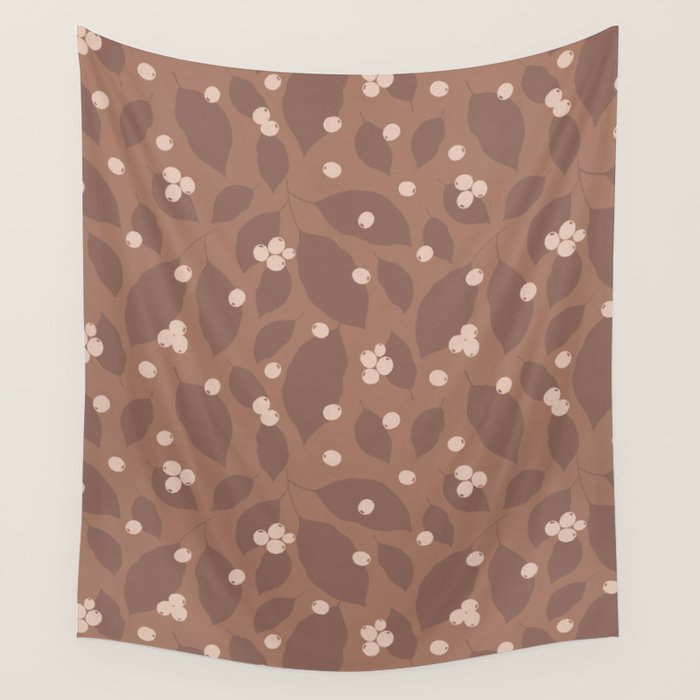 Coffee Leaves and Berries - Mocha Mousse Wall Tapestry Gallery Image 4