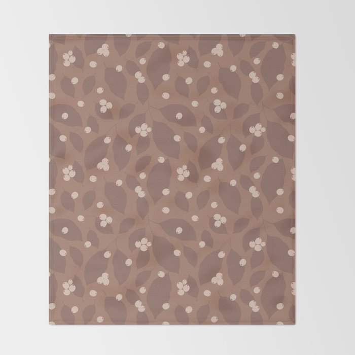 Coffee Leaves and Berries - Mocha Mousse Throw Blanket Gallery Image 2