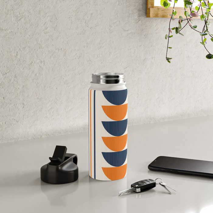 Abstract Shapes 76 in Orange and Navy Blue (Moon Phase Geometric Abstraction) Water Bottle Gallery Image 4
