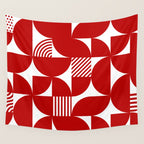 Red Mid Century Bauhaus Semi Circle Pattern Wall Tapestry Gallery Image 4