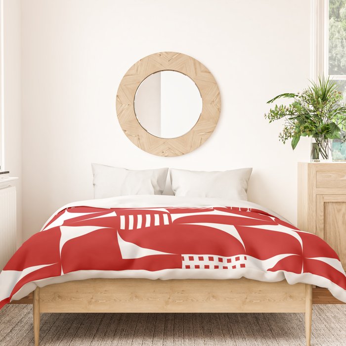 Red Mid Century Bauhaus Semi Circle Pattern Duvet Cover Gallery Image 3