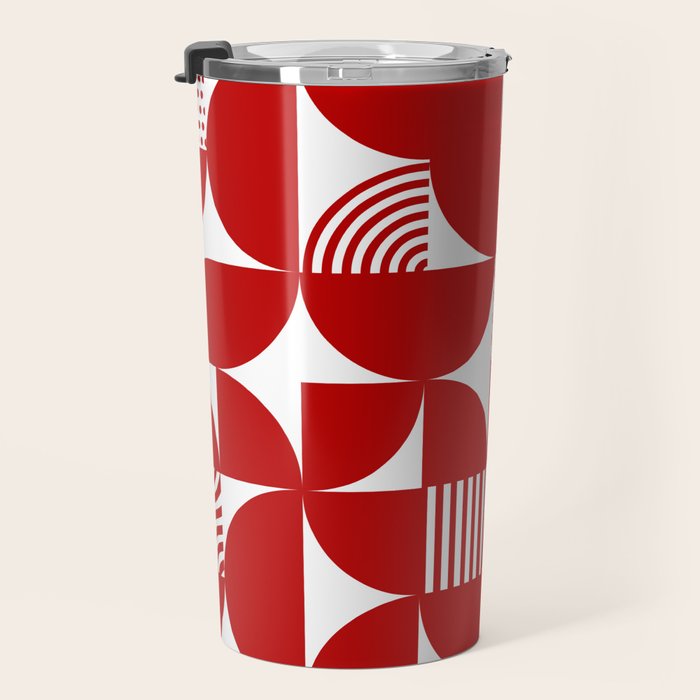 Red Mid Century Bauhaus Semi Circle Pattern Travel Mug Gallery Image 3