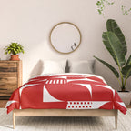 Red Mid Century Bauhaus Semi Circle Pattern Comforter Gallery Image 3