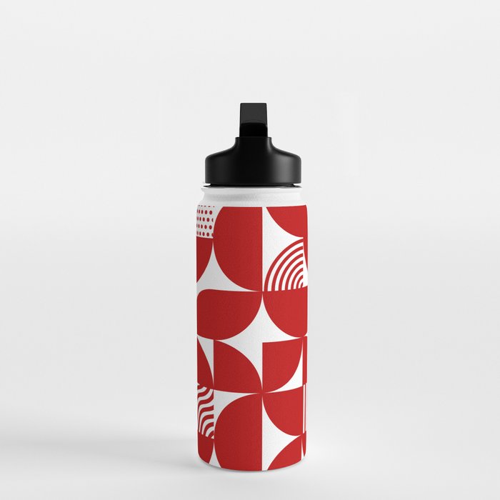 Red Mid Century Bauhaus Semi Circle Pattern Water Bottle Gallery Image 3