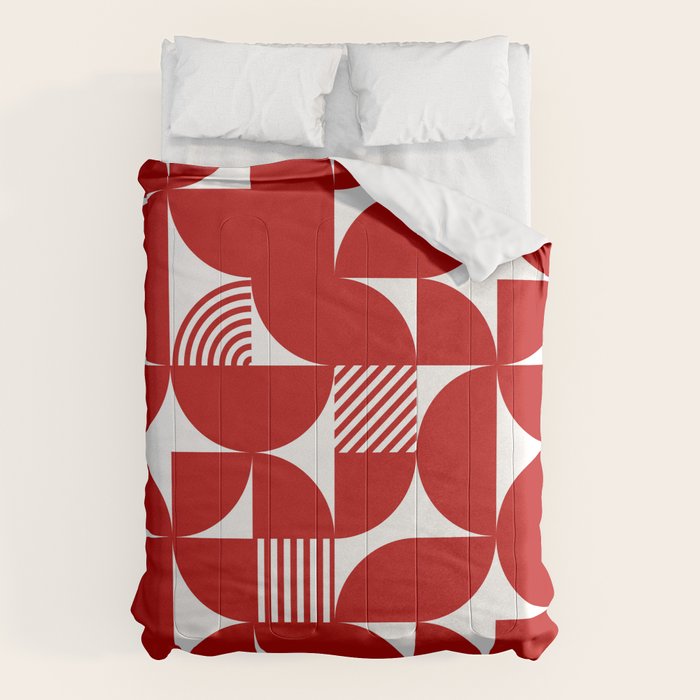 Red Mid Century Bauhaus Semi Circle Pattern Comforter Gallery Image 6