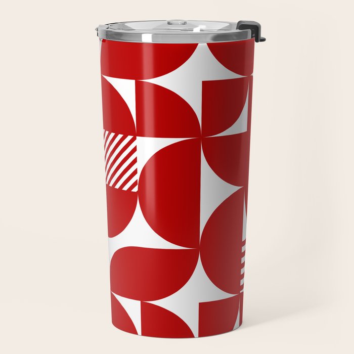 Red Mid Century Bauhaus Semi Circle Pattern Travel Mug Gallery Image 2