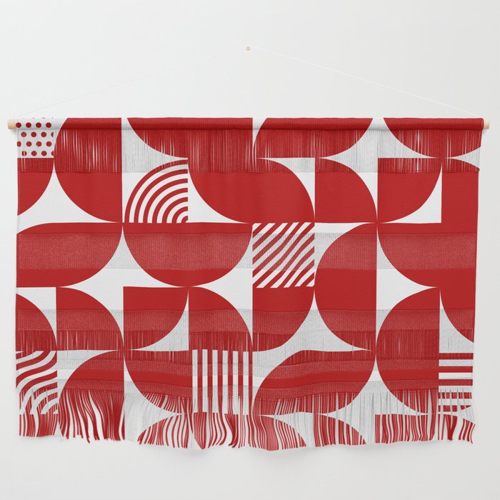 Red Mid Century Bauhaus Semi Circle Pattern Wall Hanging Gallery Image 1