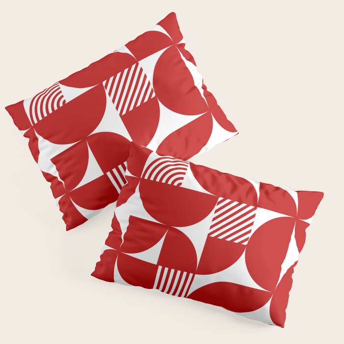 Red Mid Century Bauhaus Semi Circle Pattern Pillow Sham Gallery Image 1