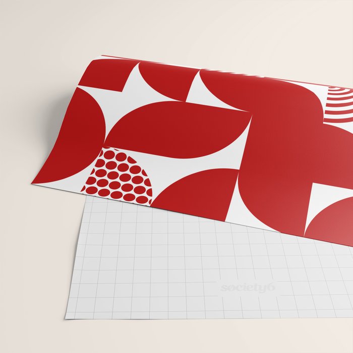 Red Mid Century Bauhaus Semi Circle Pattern Wrapping Paper Gallery Image 2