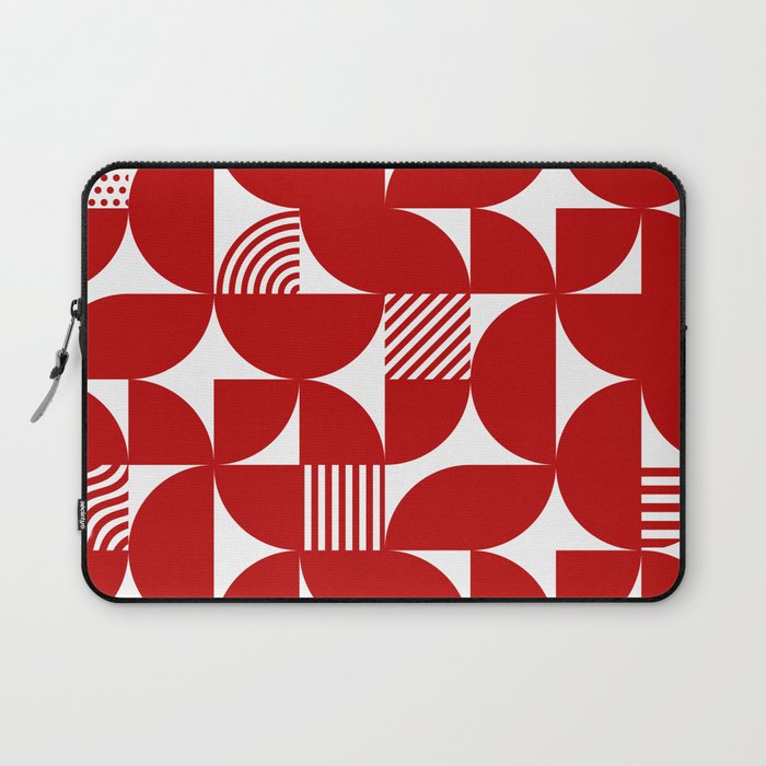 Red Mid Century Bauhaus Semi Circle Pattern Laptop Sleeve Gallery Image 1