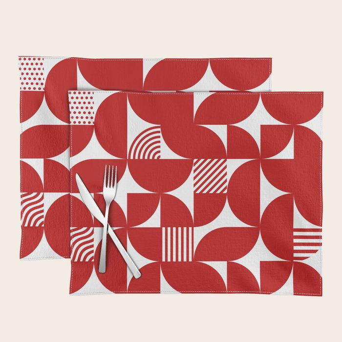 Red Mid Century Bauhaus Semi Circle Pattern Placemat Gallery Image 1