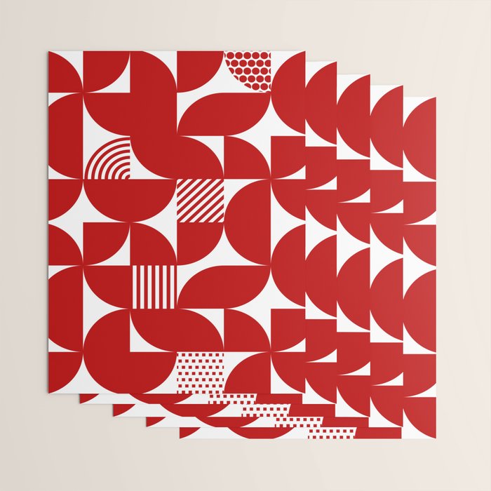 Red Mid Century Bauhaus Semi Circle Pattern Wrapping Paper Gallery Image 3