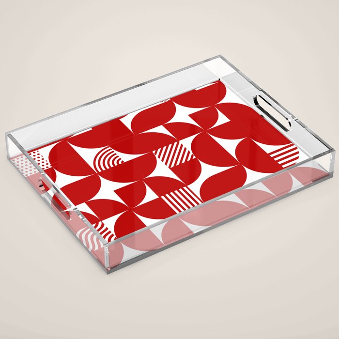 Red Mid Century Bauhaus Semi Circle Pattern Acrylic Tray Gallery Image 1