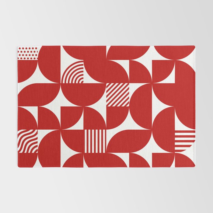 Red Mid Century Bauhaus Semi Circle Pattern Rug Gallery Image 2