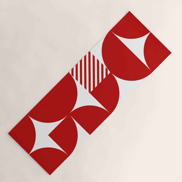 Red Mid Century Bauhaus Semi Circle Pattern Yoga Mat Gallery Image 1