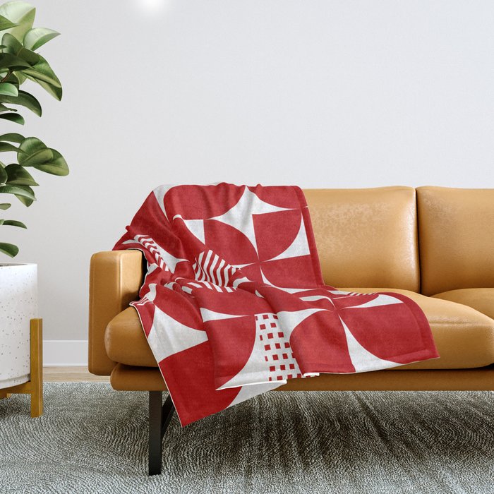 Red Mid Century Bauhaus Semi Circle Pattern Throw Blanket Gallery Image 1