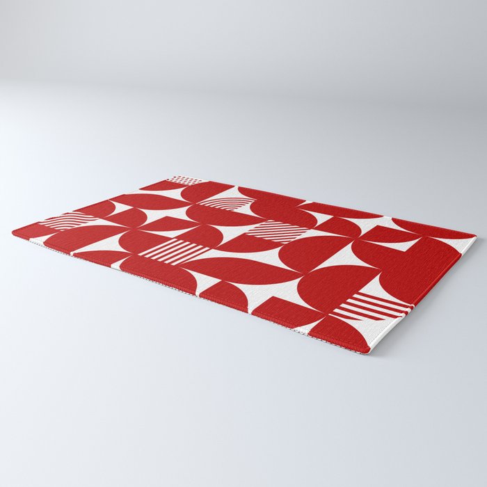 Red Mid Century Bauhaus Semi Circle Pattern Rug Gallery Image 3