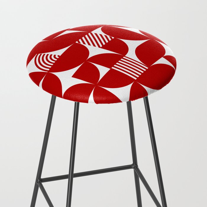 Red Mid Century Bauhaus Semi Circle Pattern Stool Gallery Image 2