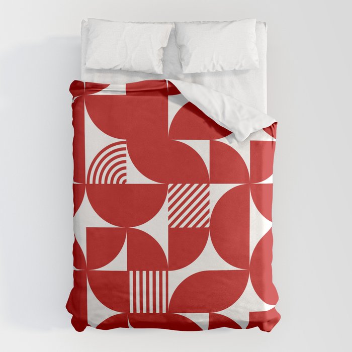 Red Mid Century Bauhaus Semi Circle Pattern Duvet Cover Gallery Image 6