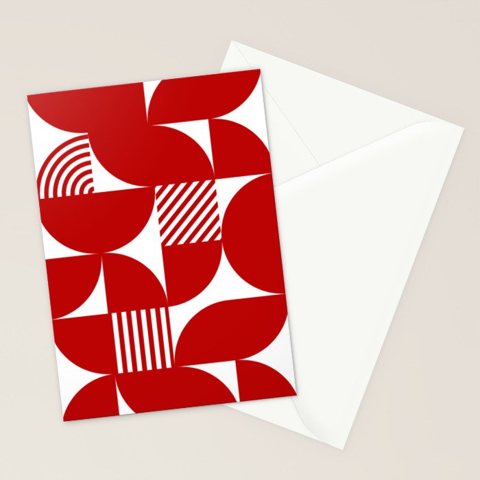Red Mid Century Bauhaus Semi Circle Pattern Stationery Card Gallery Image 2