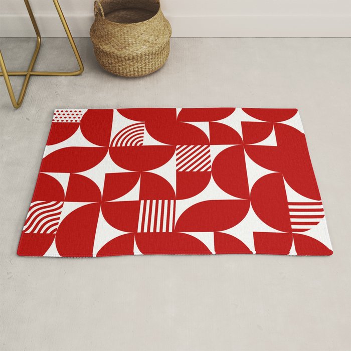 Red Mid Century Bauhaus Semi Circle Pattern Rug Gallery Image 1