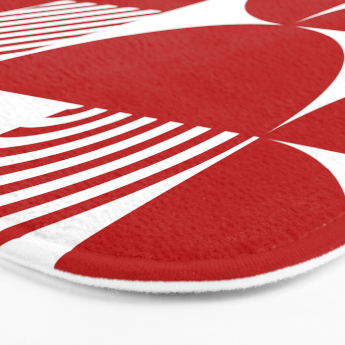 Red Mid Century Bauhaus Semi Circle Pattern Bath Mat Gallery Image 3