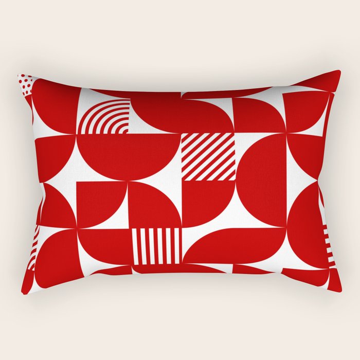 Red Mid Century Bauhaus Semi Circle Pattern Rectangular Pillow Gallery Image 2