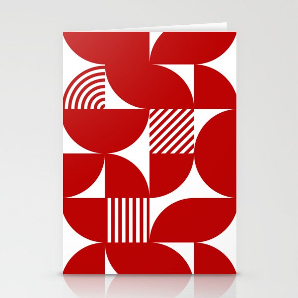 Red Mid Century Bauhaus Semi Circle Pattern Stationery Card Gallery Image 2
