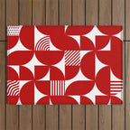 Red Mid Century Bauhaus Semi Circle Pattern Outdoor Rug Gallery Image 1