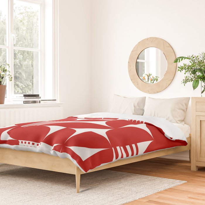 Red Mid Century Bauhaus Semi Circle Pattern Duvet Cover Gallery Image 2