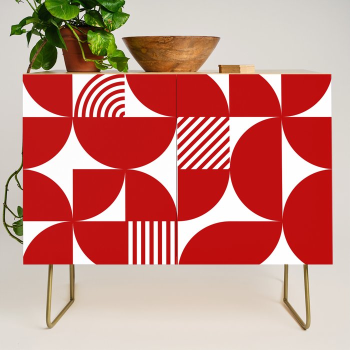 Red Mid Century Bauhaus Semi Circle Pattern Credenza Gallery Image 1