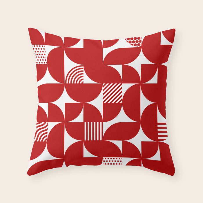 Red Mid Century Bauhaus Semi Circle Pattern Throw Pillow Gallery Image 6