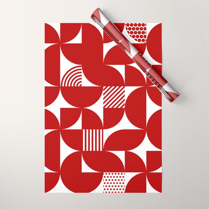 Red Mid Century Bauhaus Semi Circle Pattern Wrapping Paper Gallery Image 1