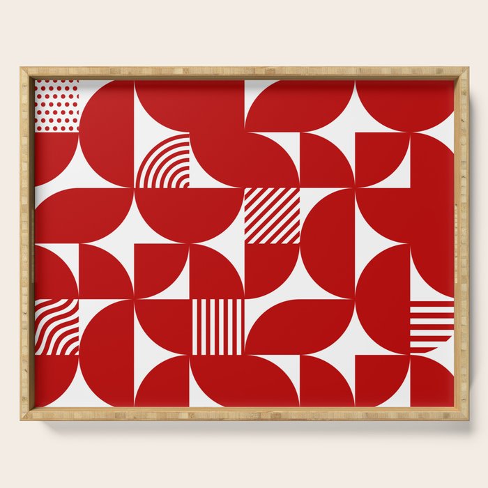 Red Mid Century Bauhaus Semi Circle Pattern Serving Tray