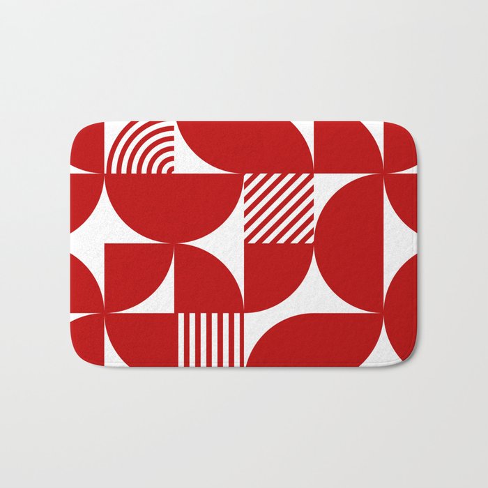 Red Mid Century Bauhaus Semi Circle Pattern Bath Mat Gallery Image 1