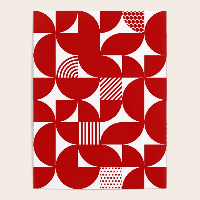 Red Mid Century Bauhaus Semi Circle Pattern Poster Gallery Image 1