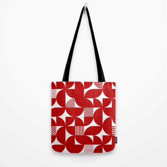 Red Mid Century Bauhaus Semi Circle Pattern Tote Bag Gallery Image 2