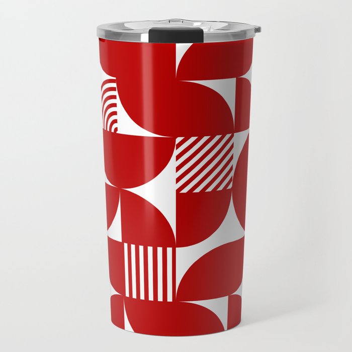 Red Mid Century Bauhaus Semi Circle Pattern Travel Mug Gallery Image 1