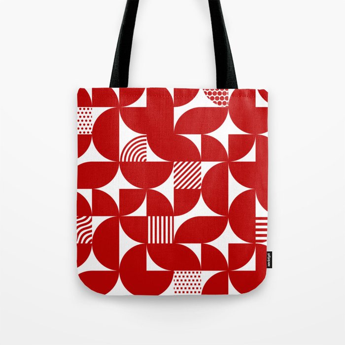 Red Mid Century Bauhaus Semi Circle Pattern Tote Bag Gallery Image 1