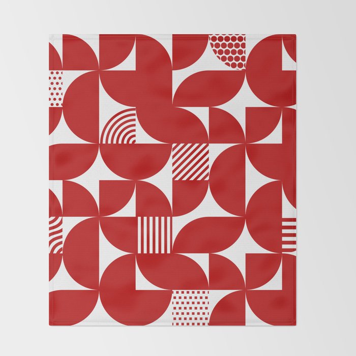 Red Mid Century Bauhaus Semi Circle Pattern Throw Blanket Gallery Image 2