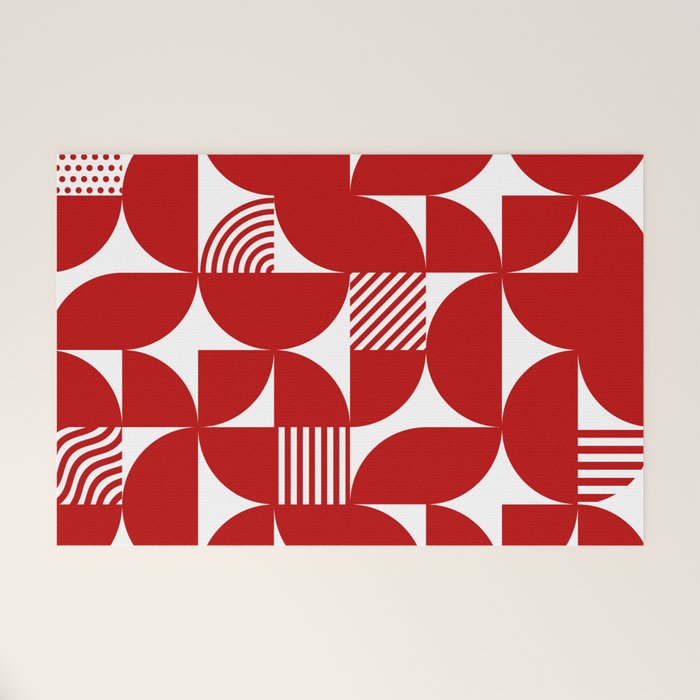 Red Mid Century Bauhaus Semi Circle Pattern Welcome Mat Gallery Image 1