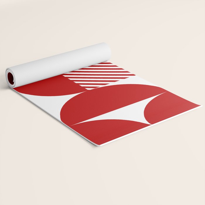 Red Mid Century Bauhaus Semi Circle Pattern Yoga Mat Gallery Image 2
