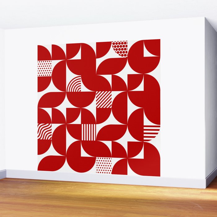 Red Mid Century Bauhaus Semi Circle Pattern Wall Mural Gallery Image 2