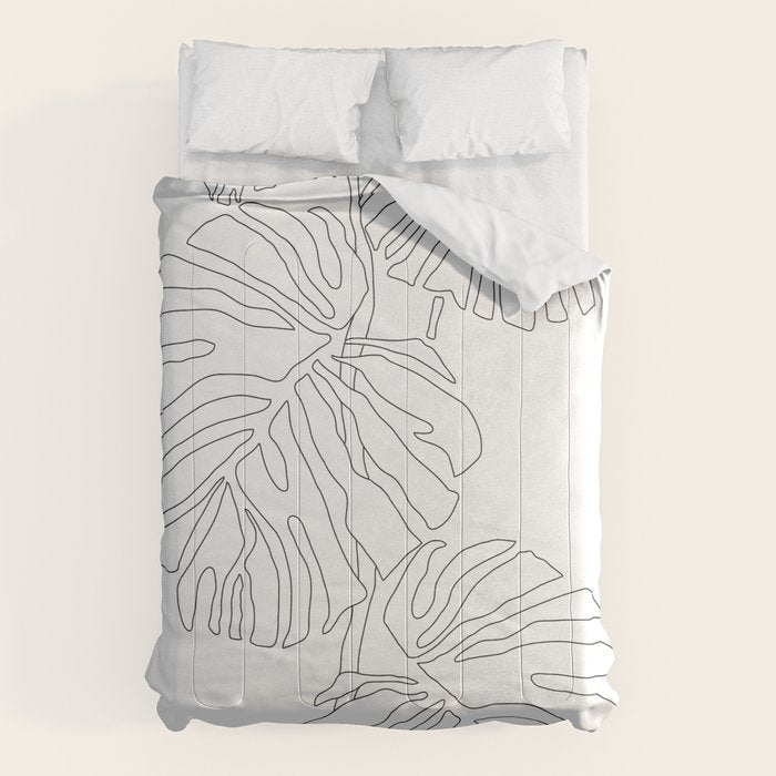 Monstera Leaf Line Drawing Comforter Gallery Image 6