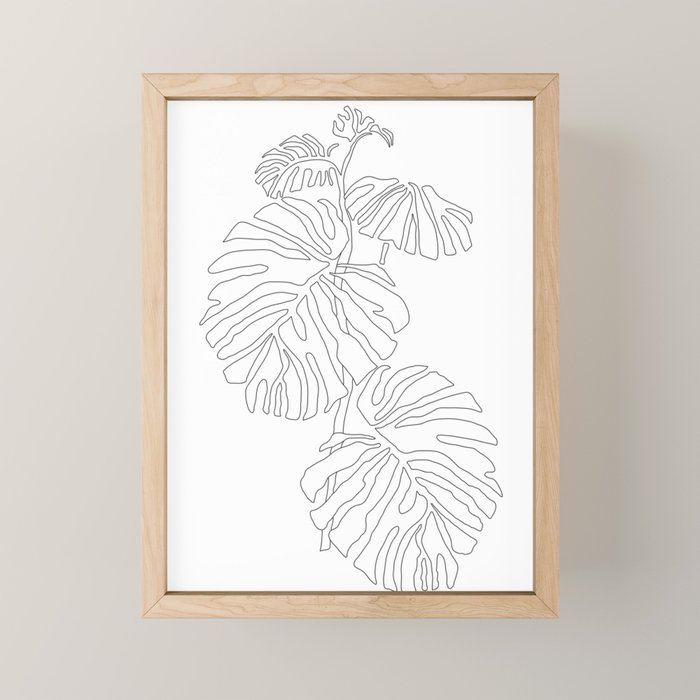 Monstera Leaf Line Drawing Mini Art Print Gallery Image 1