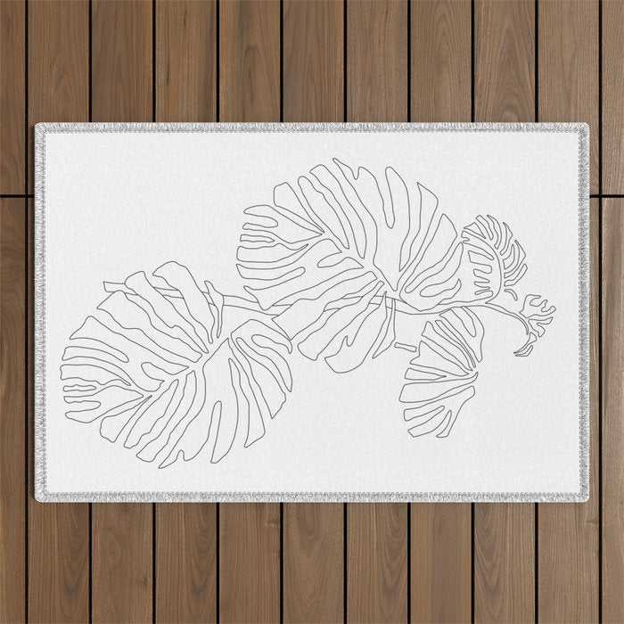 Monstera Leaf Line Drawing Outdoor Rug Gallery Image 1