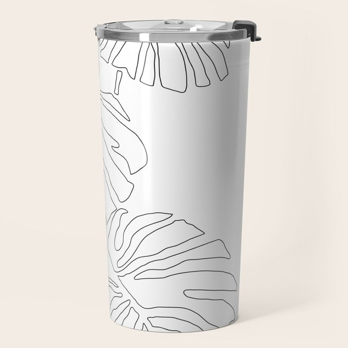 Monstera Leaf Line Drawing Travel Mug Gallery Image 2