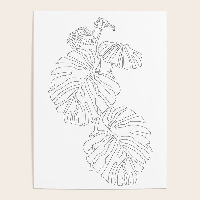 Monstera Leaf Line Drawing Poster Gallery Image 1