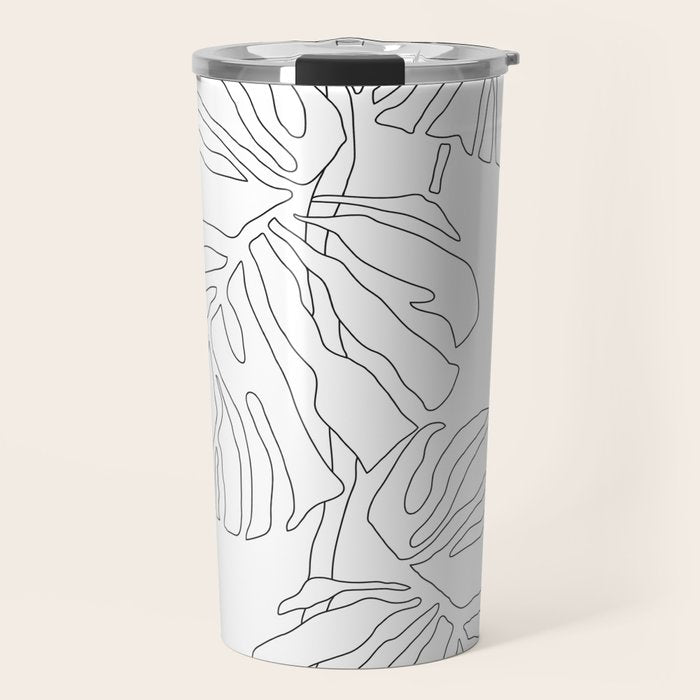 Monstera Leaf Line Drawing Travel Mug Gallery Image 1